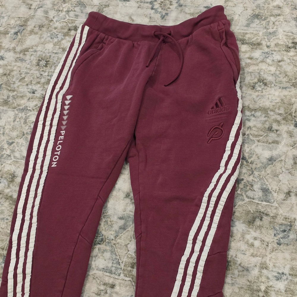 Adidas x Peloton Mens Burgundy Tapered Fleece Jogger Sweatpants Size Medium